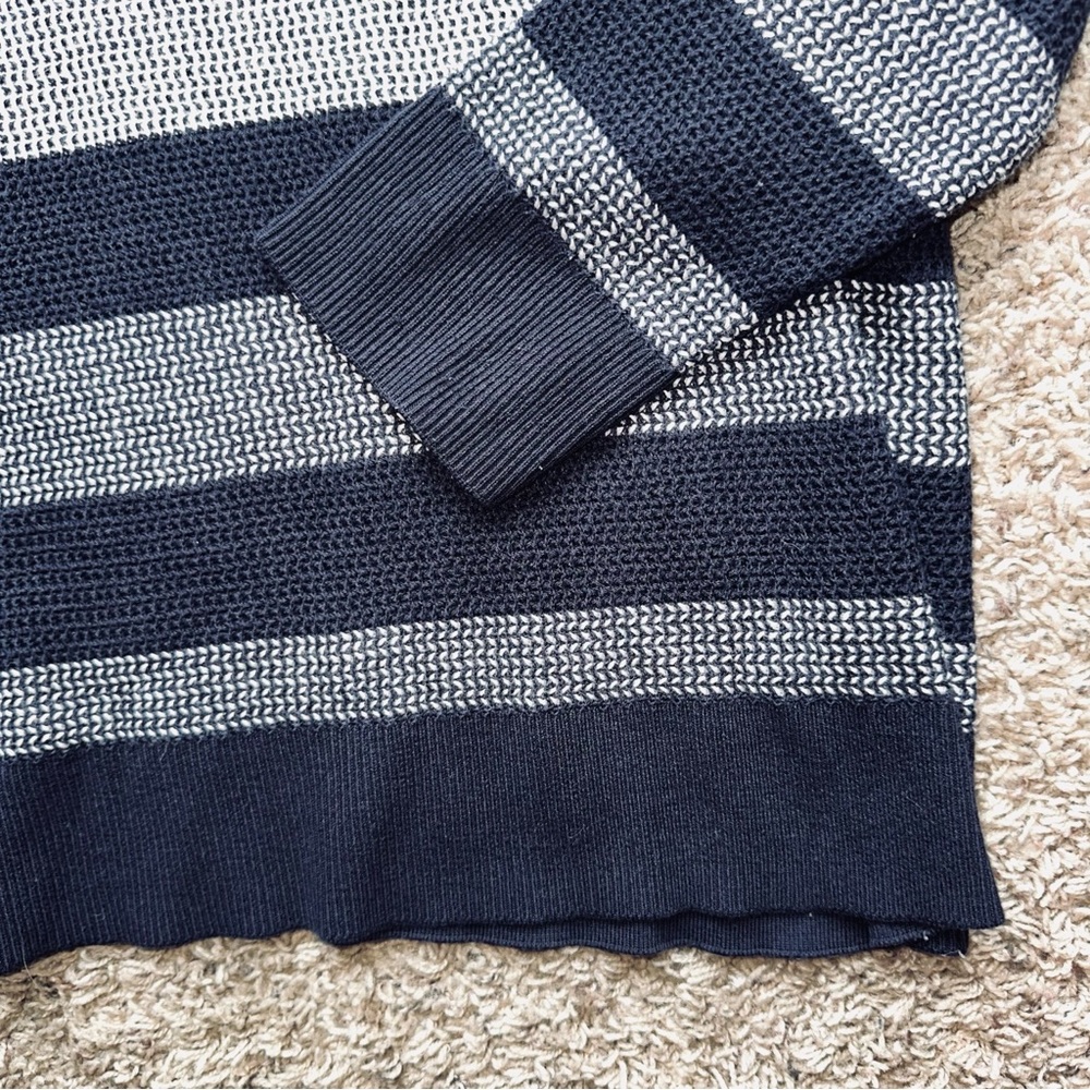 Market & Spruce Striped Navy and Cream Sweater XL Textured Knit Long Sleeve Top - Picture 4 of 6